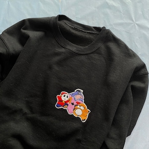 Cartoon Embroidered Sweatshirt, Couple's matching Crewneck Sweatshirts, Custom cartoon embroidery, Christmas gift under 100, holiday apparel