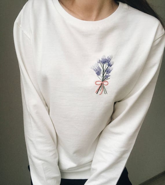 Sudadera bordada de flor de lavanda sudadera de mujer Etsy España