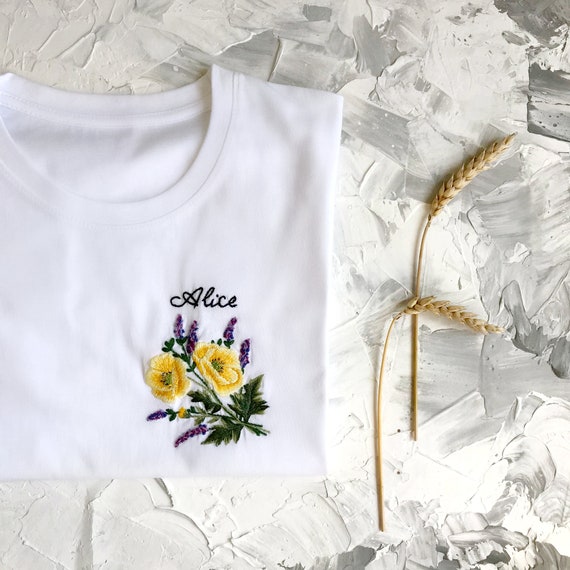Lavender Hand Embroidered Shirt Flower 