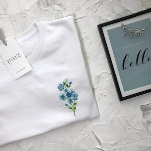Forget me nots t shirt, Florist gift tee, Botanical illustrations tee, Personalized gift, Pastel floral shirt, Valentine&#39;s Day gift