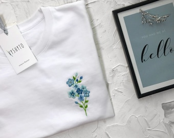 Forget me nots t shirt, Florist gift tee, Botanical illustrations tee, Personalized gift, Pastel floral shirt, Valentine's Day gift