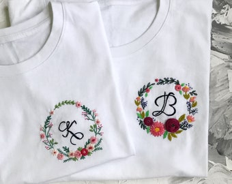 Unusual bridesmaid getting ready shirt, Monogram shirt bridesmaid gift, Floral initial for maid of honor, valentines day gifts for her