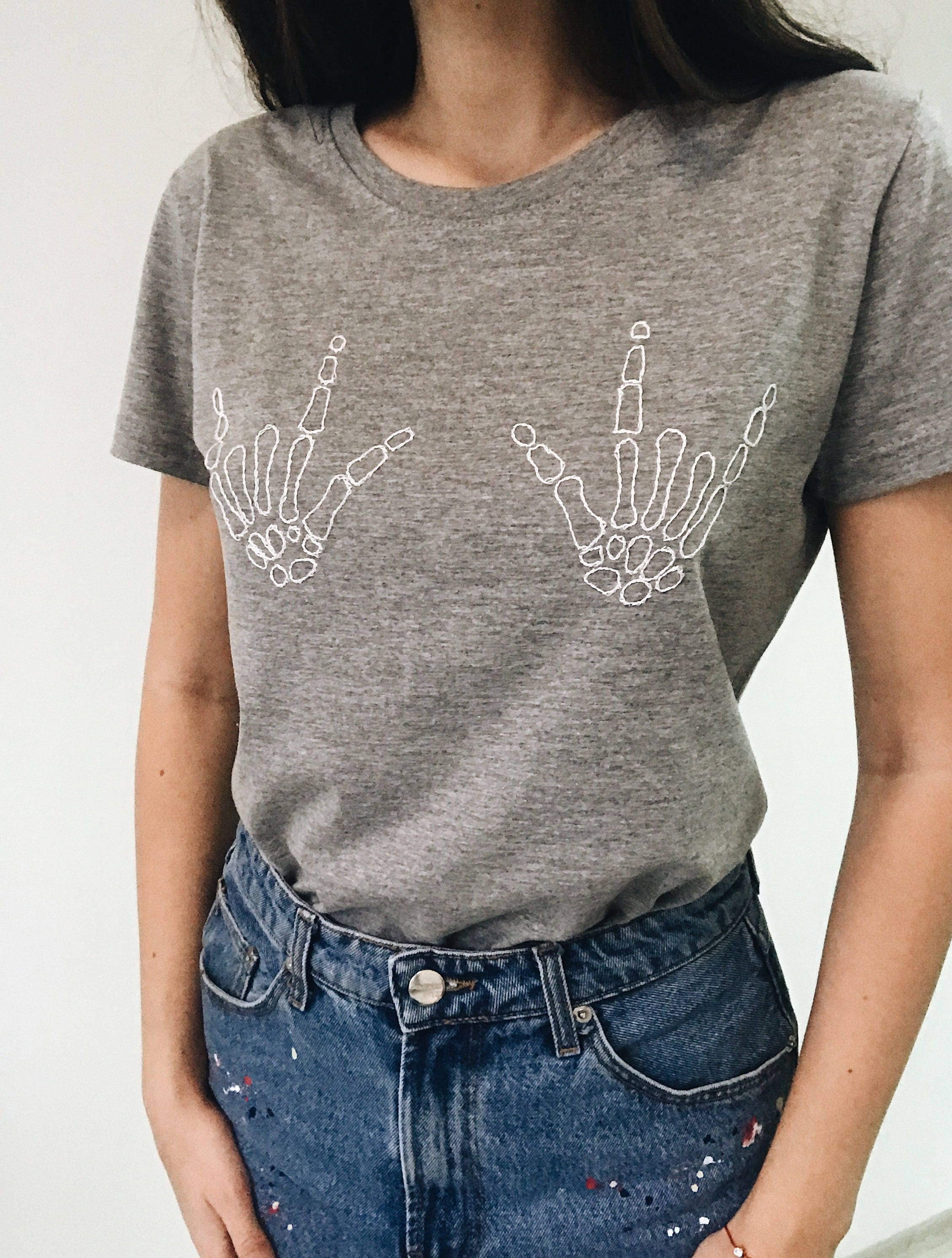 Halloween Shirts Gray Embroidered Rock 