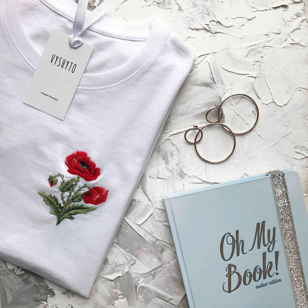 Poppy Botanical Shirt Hand Embroidery Floral T-shirt - Etsy