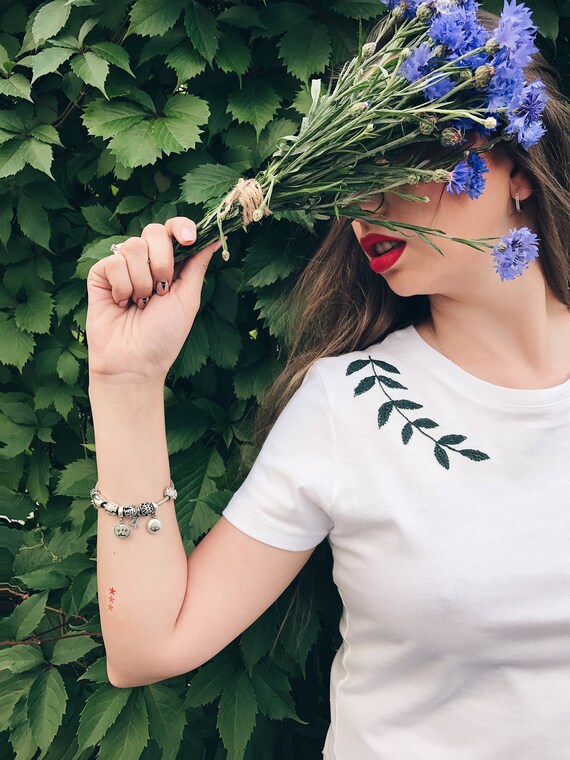 Embroidered T-shirt, White T Shirt, Embroidered Shirt, Hand