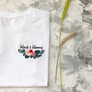 Floral shirt, Custom Botanical embroidery custom t-shirt, Gardener gift, Florist gift ideas, Hand embroidery, Front line hero gift image 5