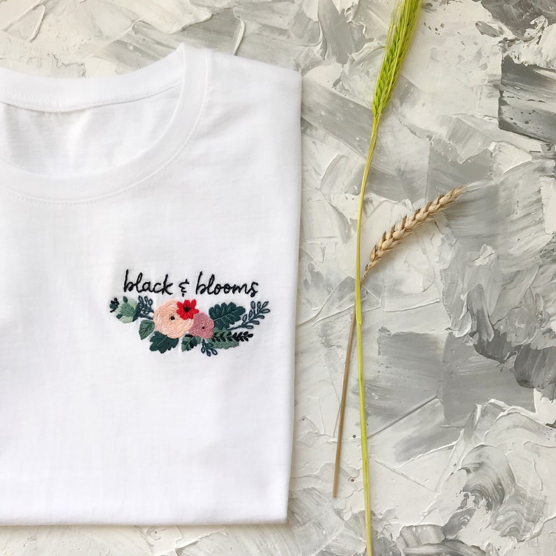 Embroidered tee, Floral Hand embroidery, High quality shirt, holiday apparel image 5