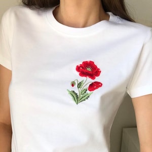 Rose Hand Embroidered T-shirt, Unusual Floral Embroidery Shirt, Custom ...