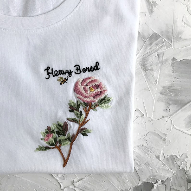 Floral shirt, Custom Botanical embroidery custom t-shirt, Gardener gift, Florist gift ideas, Hand embroidery, Front line hero gift image 4