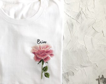 Rose hand embroidered t-shirt, fashion gifts for mom, unique mothers day gift, Mother's day gifts, funny mothers day gift, gifts under 50