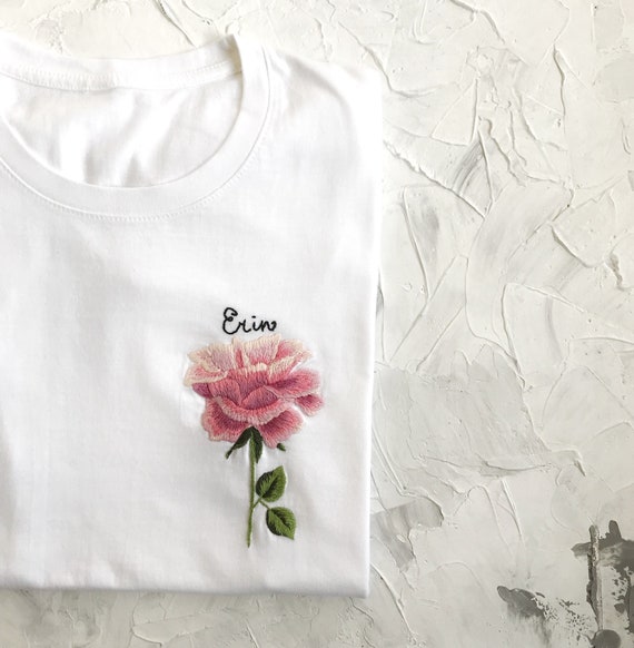 Rose Hand Embroidered T-shirt, Fashion Gifts for Mom, Unique Mothers Day  Gift, DIY Mothers Day Gifts, Funny Mothers Day Gift, Gifts Under 50 