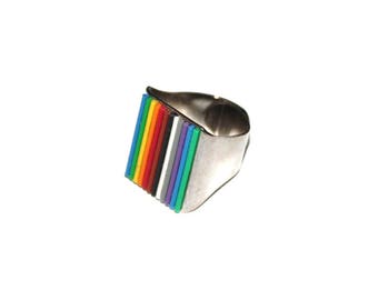 Ring multicoloured recycled electronic yarn