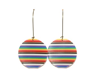 Earrings round multicolored recycled electronic wires