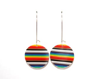 Earrings round multicolored recycled electronic wires