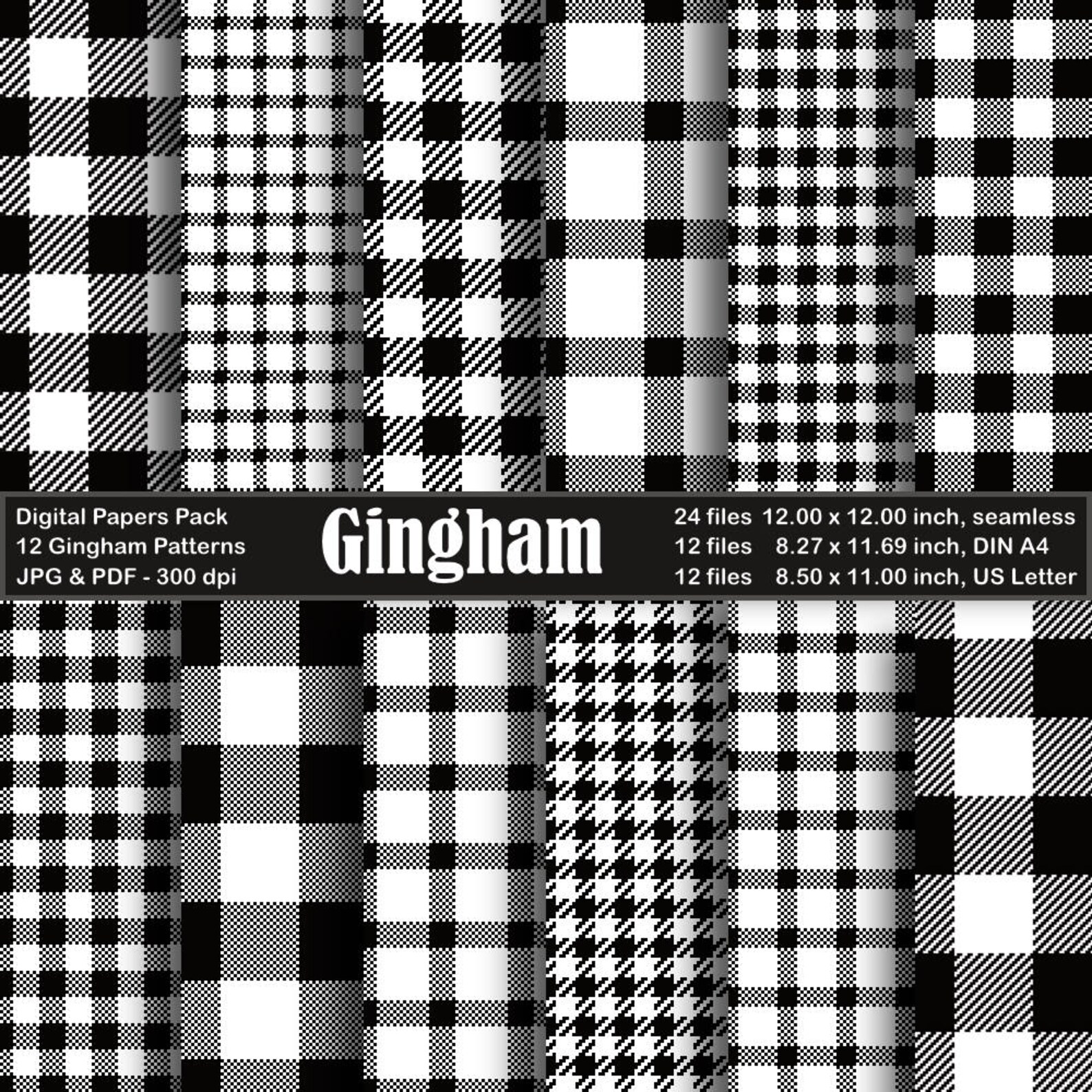 12 Gingham Patterns in Black and White as Digital Papers Etsy
