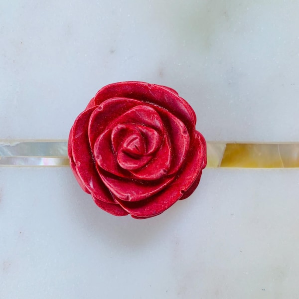 Natural Red Coral Carved Rose Flower Pendant