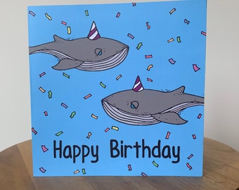 Carte d’anniversaire de baleines de partie, carte de voeux de baleine, carte de joyeux anniversaire