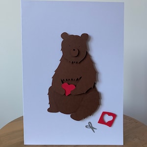 Ours amoureux fait main carte de Saint-Valentin, carte de voeux 3D, carte recyclée