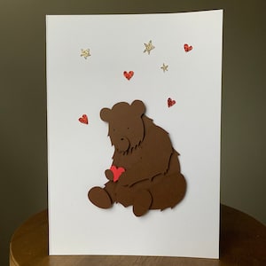 Bear Holding Heart Handmade Valentine’s Day Card, 3D Greeting Card, Recycled Card