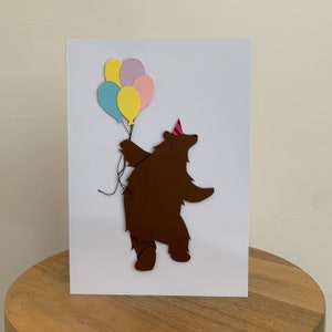 Tarjeta de cumpleaños hecha a mano con oso y globos, tarjeta de felicitación 3D, tarjeta de felicitación de cumpleaños, tarjeta de cumpleaños para niños