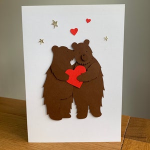 Bears in Love Handmade Valentine’s Day Card, 3D Greeting Card, Recycled Card