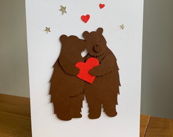 Bears in Love Handmade Valentine’s Day Card, 3D Greeting Card, Recycled Card