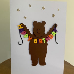 Tarjeta hecha a mano con osito de feliz cumpleaños, tarjeta de felicitación 3D, tarjeta de felicitación de cumpleaños, tarjeta de cumpleaños para niños,