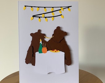 Bears in Love Handmade Valentine’s Day Card, 3D Greeting Card, Recycled Card