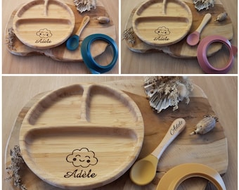 Personalized baby plate in bamboo wood (laser engraving)