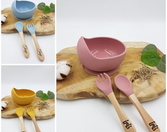 Bol en silicone et couverts en bois