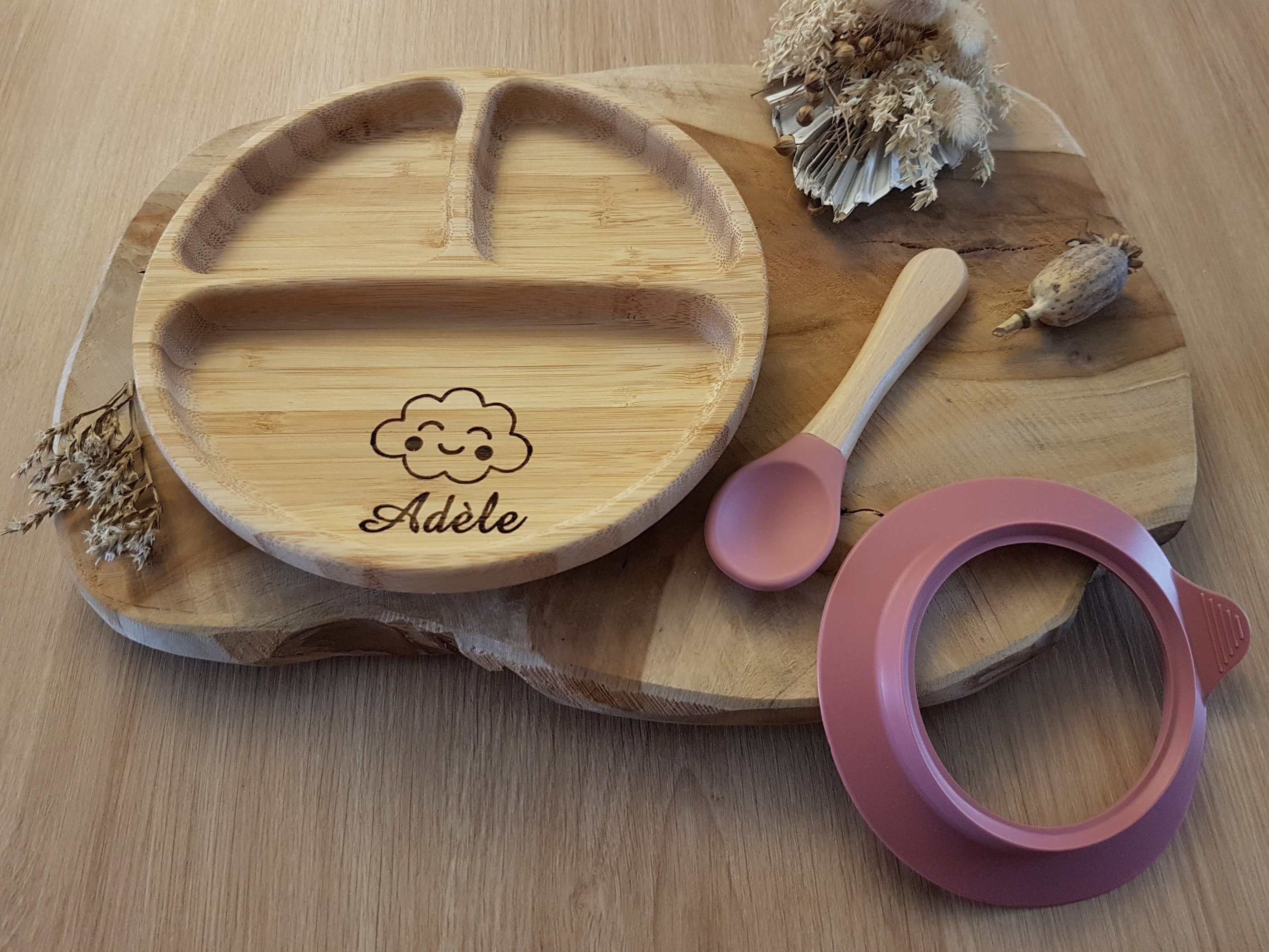 Personalized baby plate in bamboo wood (laser engraving)