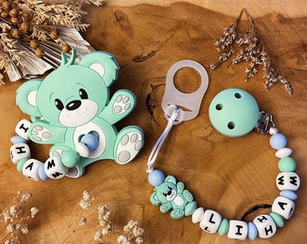 Personalized bear pacifier clip