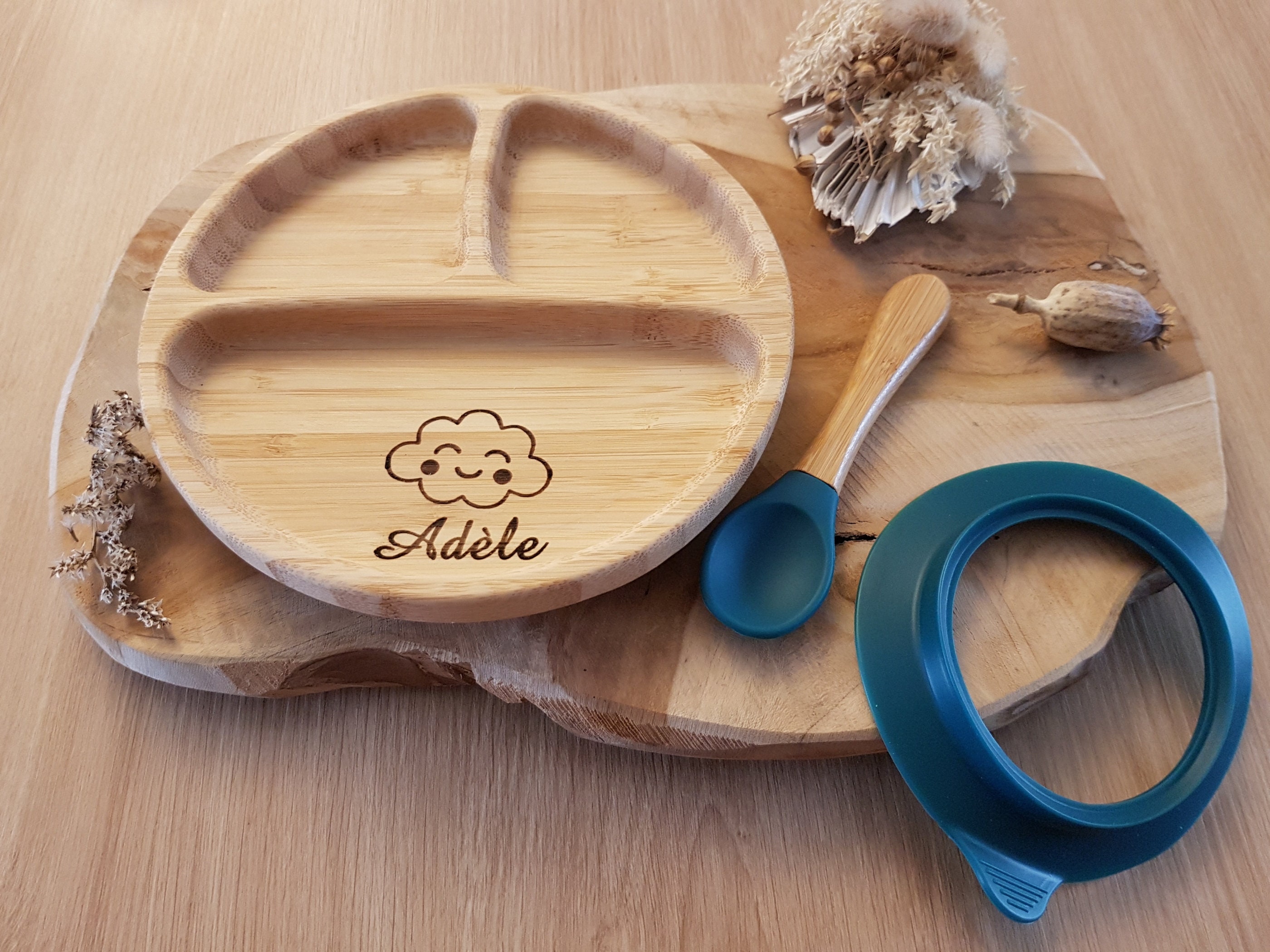 Personalized baby plate in bamboo wood (laser engraving)