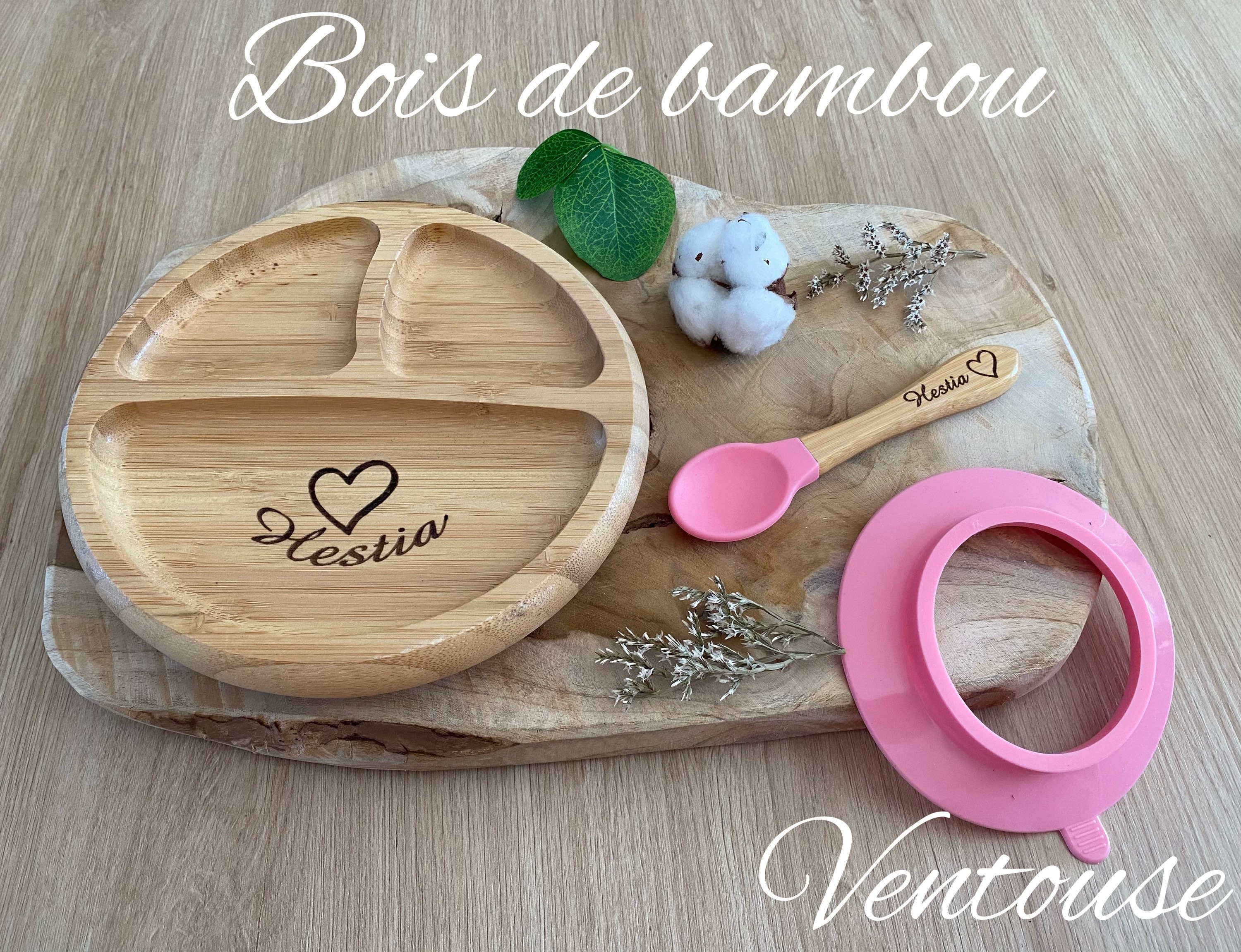 Personalized baby plate in bamboo wood (laser engraving)