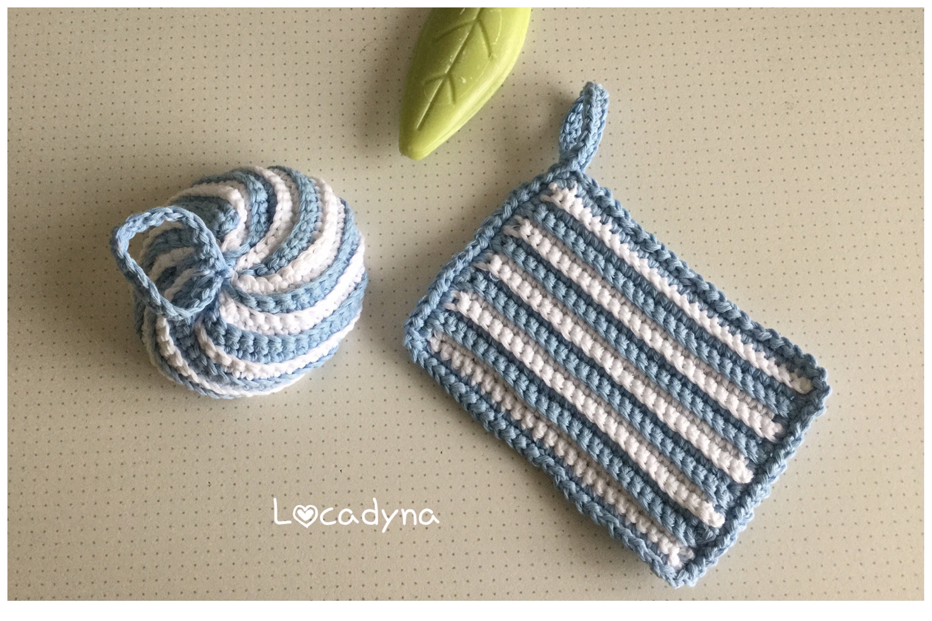 Eponges Durables Lavables-Tawashi Bleu et Blanc Zero Dechet Coton Oeko Tex Certified-Eponge Eco Resp