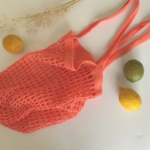 Orangefarbene Baumwolltasche, handgefertigte Einkaufsnetztasche, originelle Einkaufstasche für jeden Anlass, praktische und leichte Tasche, Tasche zum Einkaufen oder am Strand