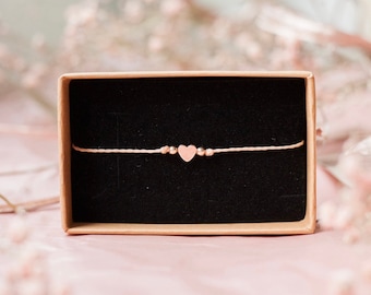 Armband mit Herzperle Gold, Roségold, Silber, Perlenarmband Herz, verstellbares Armband, personalisiert, Valentinstagsgeschenk