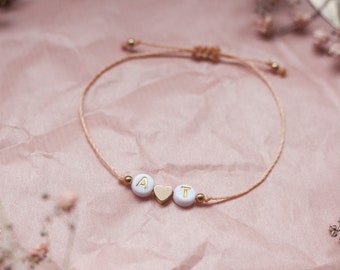 Bracelet with initials and heart pearl gold, letter beads, macrame bracelet, personalized, Valentine's Day, Mother's Day