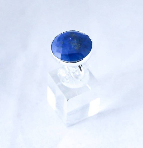 Sterling silver faceted lapis lazuli ring, size N 1/2 (UK) 7 (US)