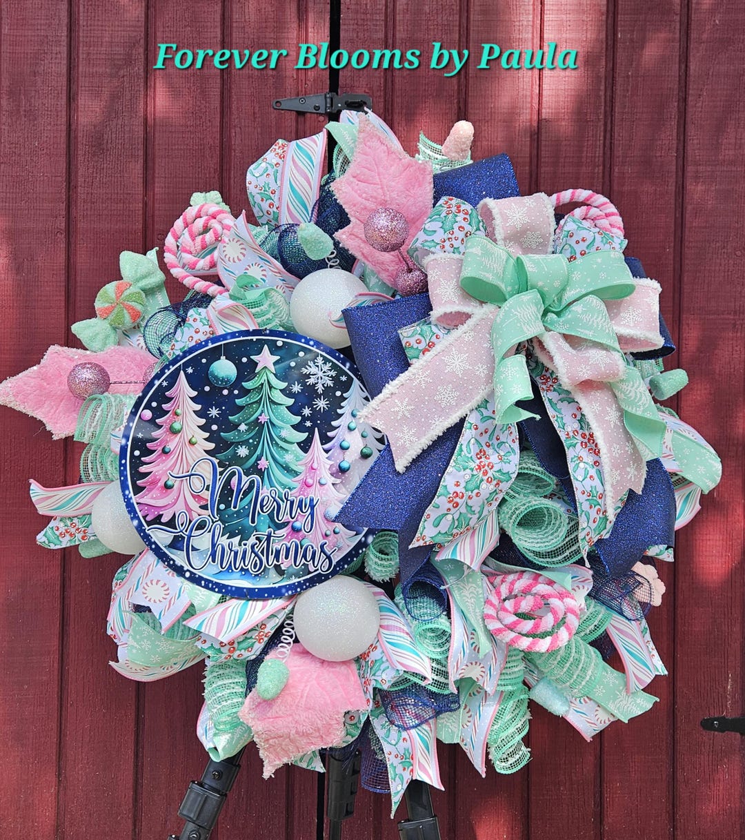 Handmade Candyland Christmas Wreath: Pastel Holiday Front Door Decor - Etsy