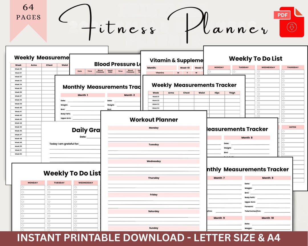 Fitness Planner Printable | Digital Weight Loss Journal | Editable ...