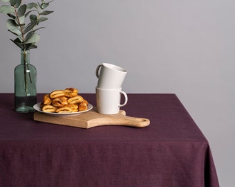 Plum linen tablecloth. Soft linen table cloth. Dining table decor. Rectangular, square tablecloths. Custom size tablecloth