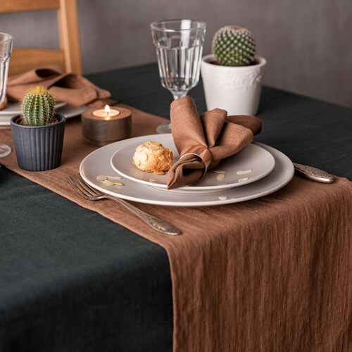 Cocoa Brown Linen Table Runner. Softened Linen Table Runner. Etsy
