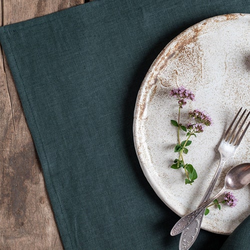 Forest Green Linen Placemats. Softened Linen Placemats Set. Etsy