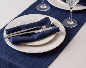 Navy blue linen table runner. Softened linen table runner. Rustic wedding table runner. Kitchen table runner. Natural linen table decor