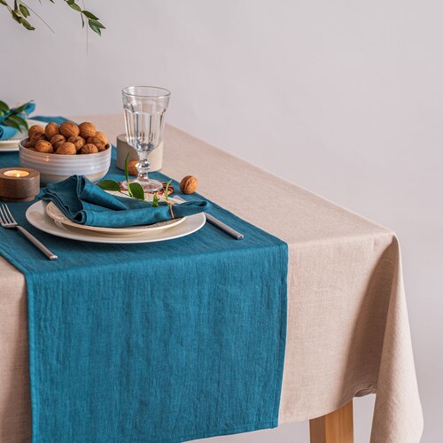 Teal Blue Linen Table Runner. Softened Linen Table Runner. Etsy