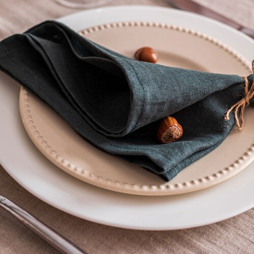 Softened Linen Napkins Set Green Linen Cloth Napkins Wedding Etsy