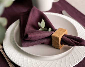 Plum linen napkins. Softened linen napkins set. Wedding napkins. Dinner napkins. Cocktail napkins. Handmade table linens