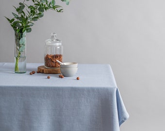 Sky blue linen tablecloth. Soft linen table cloth. Rustic wedding tablecloth. Rectangular, square tablecloths. Custom size tablecloth