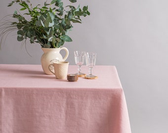 Blush Pink Linen Tablecloth, Softened Custom Size Dining Table Cover, Romantic Wedding Table Decor